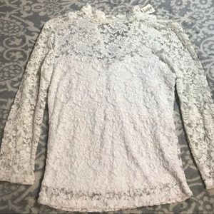 Mock neck white lace shirt